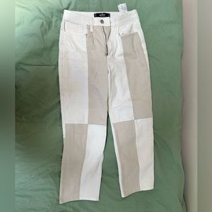 Hollister Ultra High-Rise White Patchwork Vintage Ankle Straight Jeans